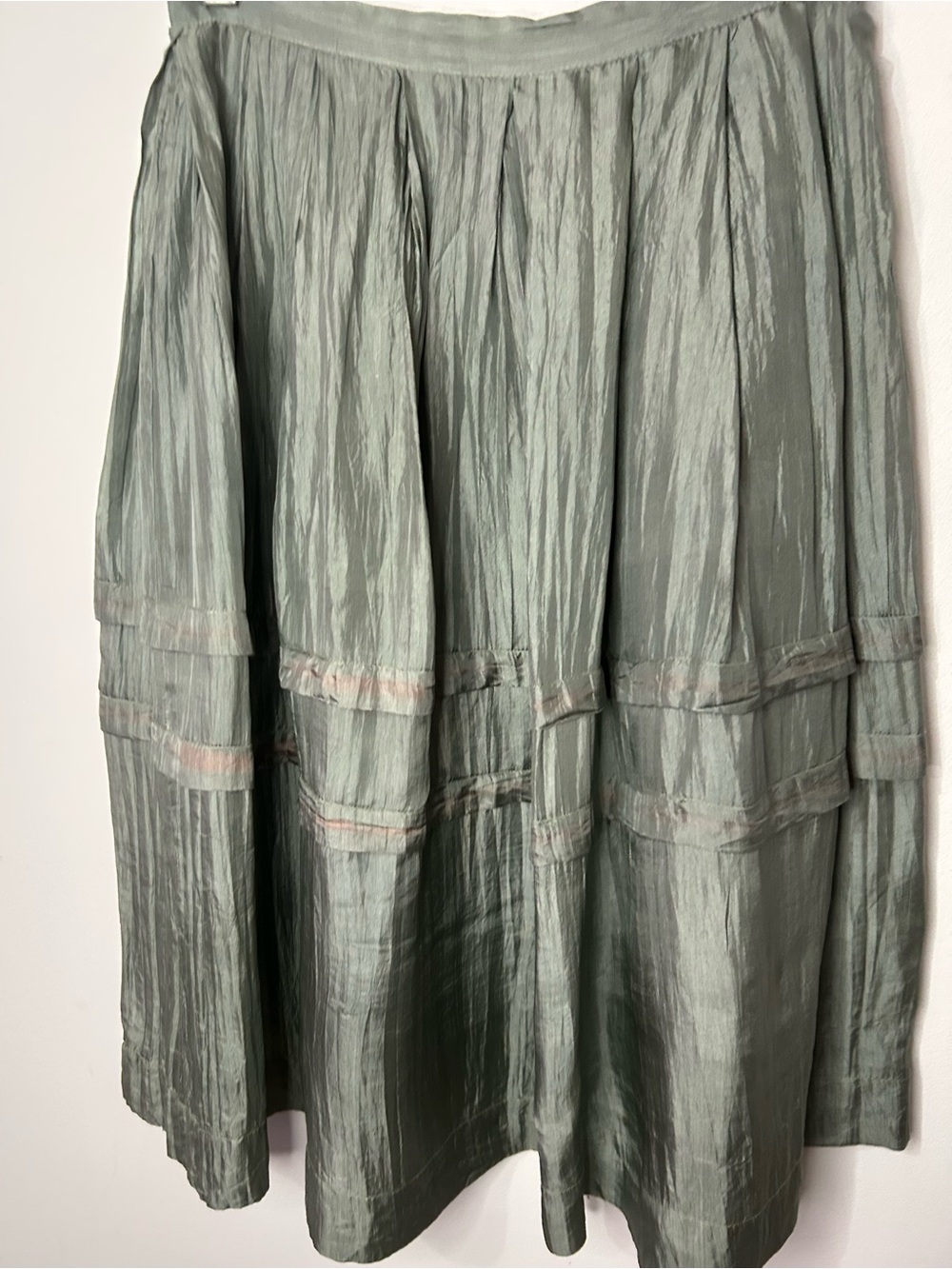 Tiered Sage Green Midi Skirt handmade-peace silk!